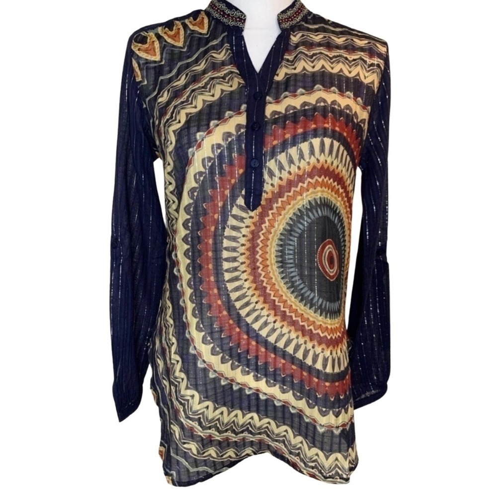 NWT Desigual Larson Top Boho Embroidered‎ Women Euro Small Cotton Blend
